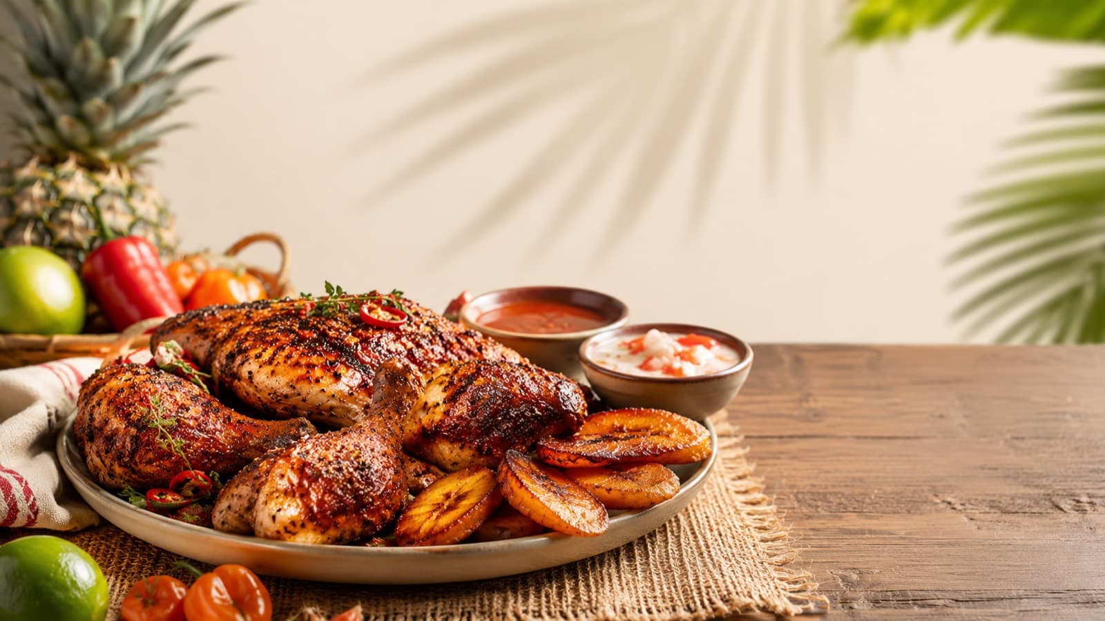 Assiette de poulet braisé antillais
